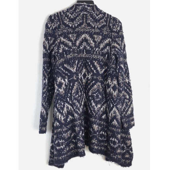 Lucky Brand Navy Geometric Intarsia Alpaca Blend Knit Sweater Cardigan Sz Large - Picture 8 of 11